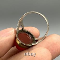 Large beautiful antique Roman ring in solid silver and agate stone