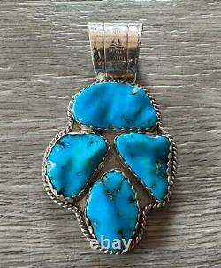 Large pendant Ancient solid silver and Turquoise Signed O. Crespin