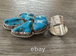 Large pendant Ancient solid silver and Turquoise Signed O. Crespin