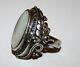 Large Vintage Solid Silver Art Deco Ring With Marcasite And Mother-of-pearl, Size 54