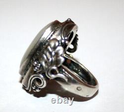 Large vintage solid silver ART DECO RING with marcasite and mother-of-pearl, size 54