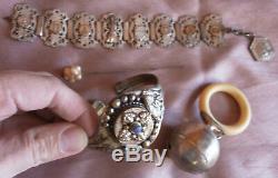 Lot Of Antique Jewelry And Vintage Sterling Silver Rattle + Restore