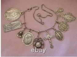 Lot of 10 ancient religious silver medals pendant on chain necklace
