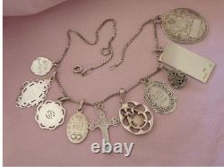 Lot of 10 ancient religious silver medals pendant on chain necklace