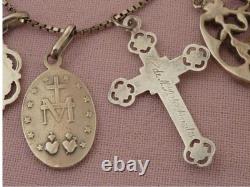 Lot of 10 ancient religious silver medals pendant on chain necklace