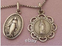 Lot of 10 ancient religious silver medals pendant on chain necklace