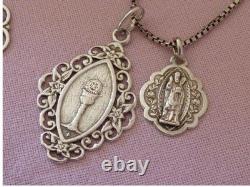 Lot of 10 ancient religious silver medals pendant on chain necklace