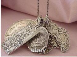 Lot of 10 ancient religious silver medals pendant on chain necklace