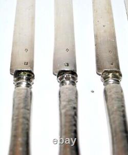 Lot of 10 vintage ALL SILVER solid blade knives Minerva + monogrammed handle 20cm
