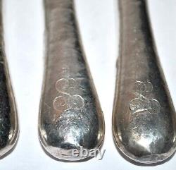Lot of 10 vintage ALL SILVER solid blade knives Minerva + monogrammed handle 20cm