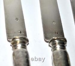 Lot of 10 vintage ALL SILVER solid blade knives Minerva + monogrammed handle 20cm