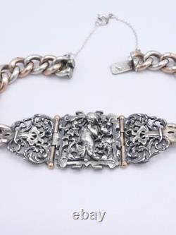 Louis BAUDET Antique Bracelet in Solid Silver and Vermeil, 19th Century
<br/>
	