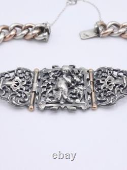 Louis BAUDET Antique Bracelet in Solid Silver and Vermeil, 19th Century 
<br/>  