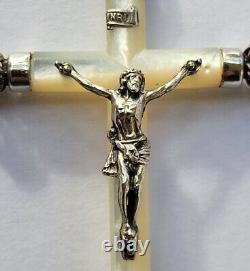 MAGNIFICENT old LARGE PECTORAL CROSS PENDANT in MOTHER-OF-PEARL and SOLID SILVER