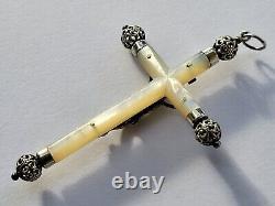 MAGNIFICENT old LARGE PECTORAL CROSS PENDANT in MOTHER-OF-PEARL and SOLID SILVER