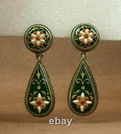 Magnif Pair Of Ancient Earrings In Vermeil Gold/silver And Bressans Emaux