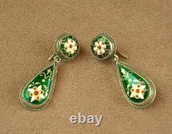 Magnif Pair Of Ancient Earrings In Vermeil Gold/silver And Bressans Emaux