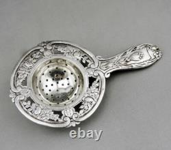 Magnificent ANTIQUE TEA STRAINER in STERLING SILVER Minerva 1st Title 19th Century
