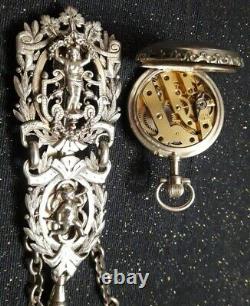 Magnificent Ancient Chatelaine Clavet Silver Massif + His Beautiful Watch Decors