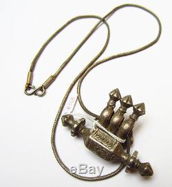Magnificent Ancient Silver Necklace Pendant Carved Glass Paste India 19th