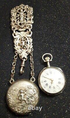 Magnificent Antique Solid Silver Chatelaine + its superbly decorated watch