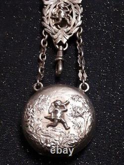 Magnificent Antique Solid Silver Chatelaine + its superbly decorated watch