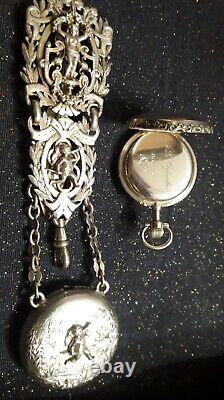 Magnificent Antique Solid Silver Chatelaine + its superbly decorated watch