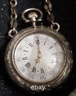 Magnificent Antique Solid Silver Chatelaine + its superbly decorated watch