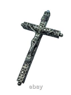 Magnificent Antique Solid Silver Crucifix, Early 20th Century