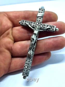 Magnificent Antique Solid Silver Crucifix, Early 20th Century