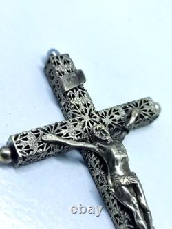 Magnificent Antique Solid Silver Crucifix, Early 20th Century