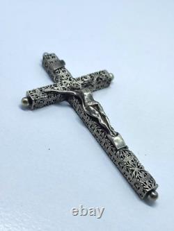 Magnificent Antique Solid Silver Crucifix, Early 20th Century