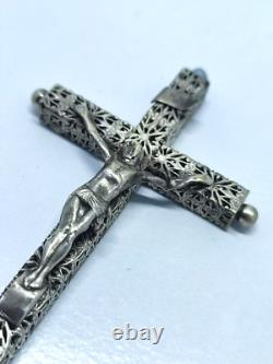 Magnificent Antique Solid Silver Crucifix, Early 20th Century