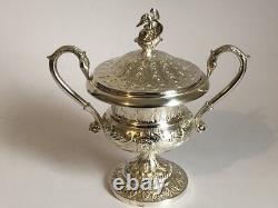 Magnificent RARE antique SUGAR BOWL in SOLID SILVER swan decoration Empire style