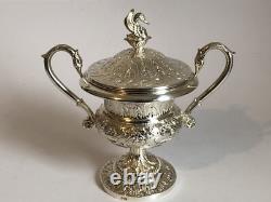 Magnificent RARE antique SUGAR BOWL in SOLID SILVER swan decoration Empire style