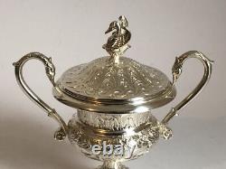 Magnificent RARE antique SUGAR BOWL in SOLID SILVER swan decoration Empire style