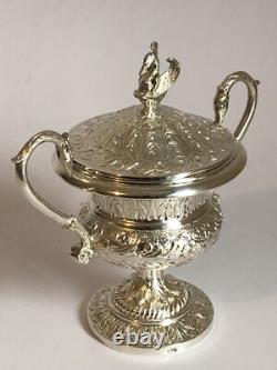 Magnificent RARE antique SUGAR BOWL in SOLID SILVER swan decoration Empire style
