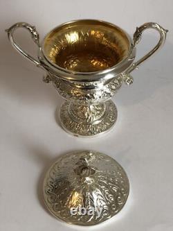 Magnificent RARE antique SUGAR BOWL in SOLID SILVER swan decoration Empire style