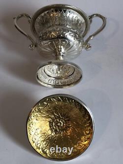 Magnificent RARE antique SUGAR BOWL in SOLID SILVER swan decoration Empire style