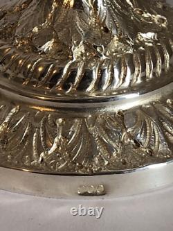 Magnificent RARE antique SUGAR BOWL in SOLID SILVER swan decoration Empire style