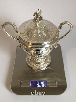 Magnificent RARE antique SUGAR BOWL in SOLID SILVER swan decoration Empire style