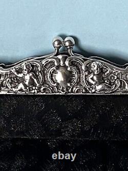 Magnificent Vintage Minaudière in Solid Silver and Brocade Silk