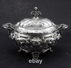 Magnificent antique solid silver sugar bowl with handles Minerva hallmark 19th century period