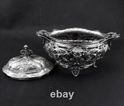 Magnificent antique solid silver sugar bowl with handles Minerva hallmark 19th century period