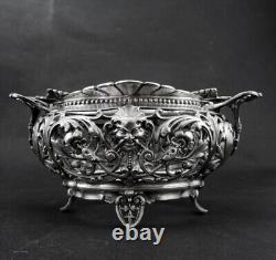 Magnificent antique solid silver sugar bowl with handles Minerva hallmark 19th century period