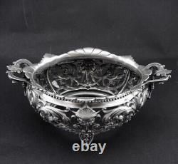 Magnificent antique solid silver sugar bowl with handles Minerva hallmark 19th century period