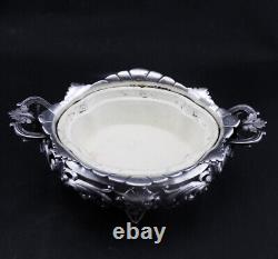 Magnificent antique solid silver sugar bowl with handles Minerva hallmark 19th century period