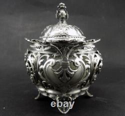 Magnificent antique solid silver sugar bowl with handles Minerva hallmark 19th century period