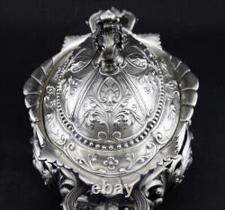 Magnificent antique solid silver sugar bowl with handles Minerva hallmark 19th century period