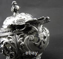 Magnificent antique solid silver sugar bowl with handles Minerva hallmark 19th century period